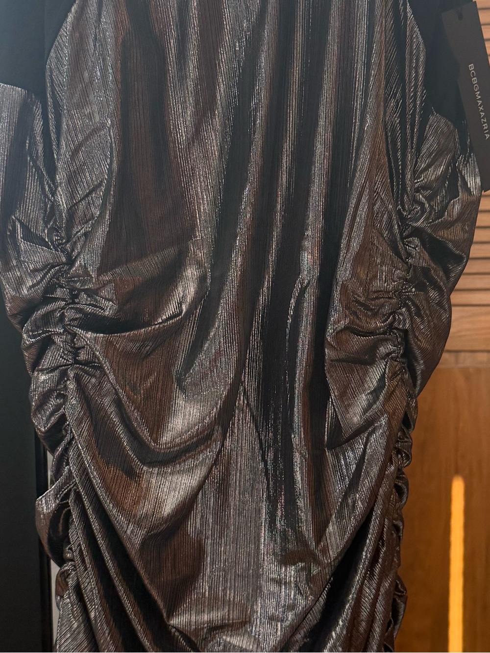NWT-BCBG Max Azria metallic draped sheath dress- gunmetal/black style2WX5D20-GNB - Picture 10 of 10
